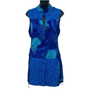 Anthony Mark Hawkins Dress A Line 10 Keyhole Sheath Short Blue Tropical Leaf EUC